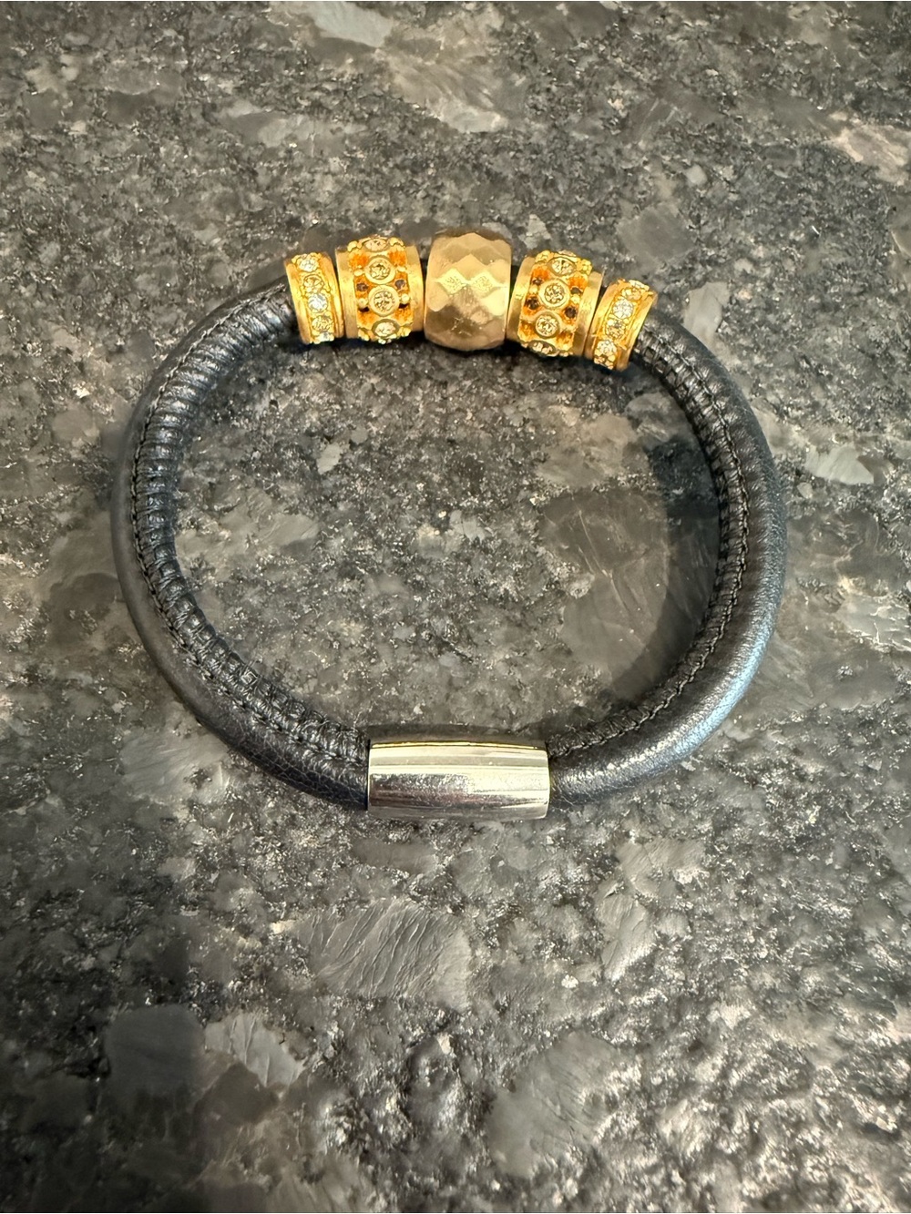 Brighton Gold Bead Accent Black Leather Bracelet